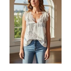 171-Chic White Script Lace Blouse